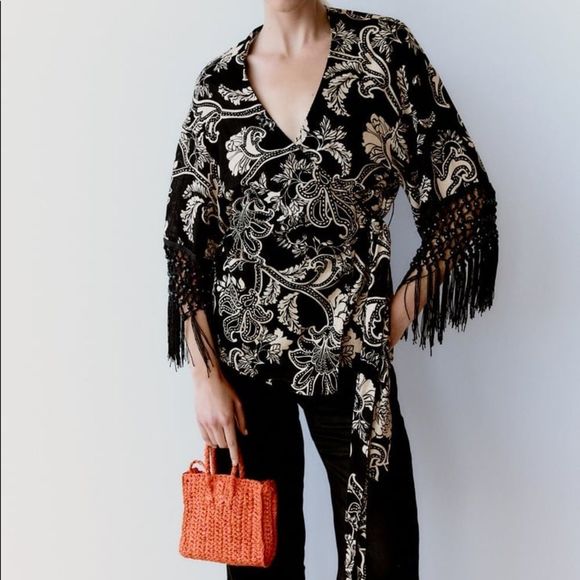 ZARA FRINGED PRINTED JACKET - Picture 3 of 13